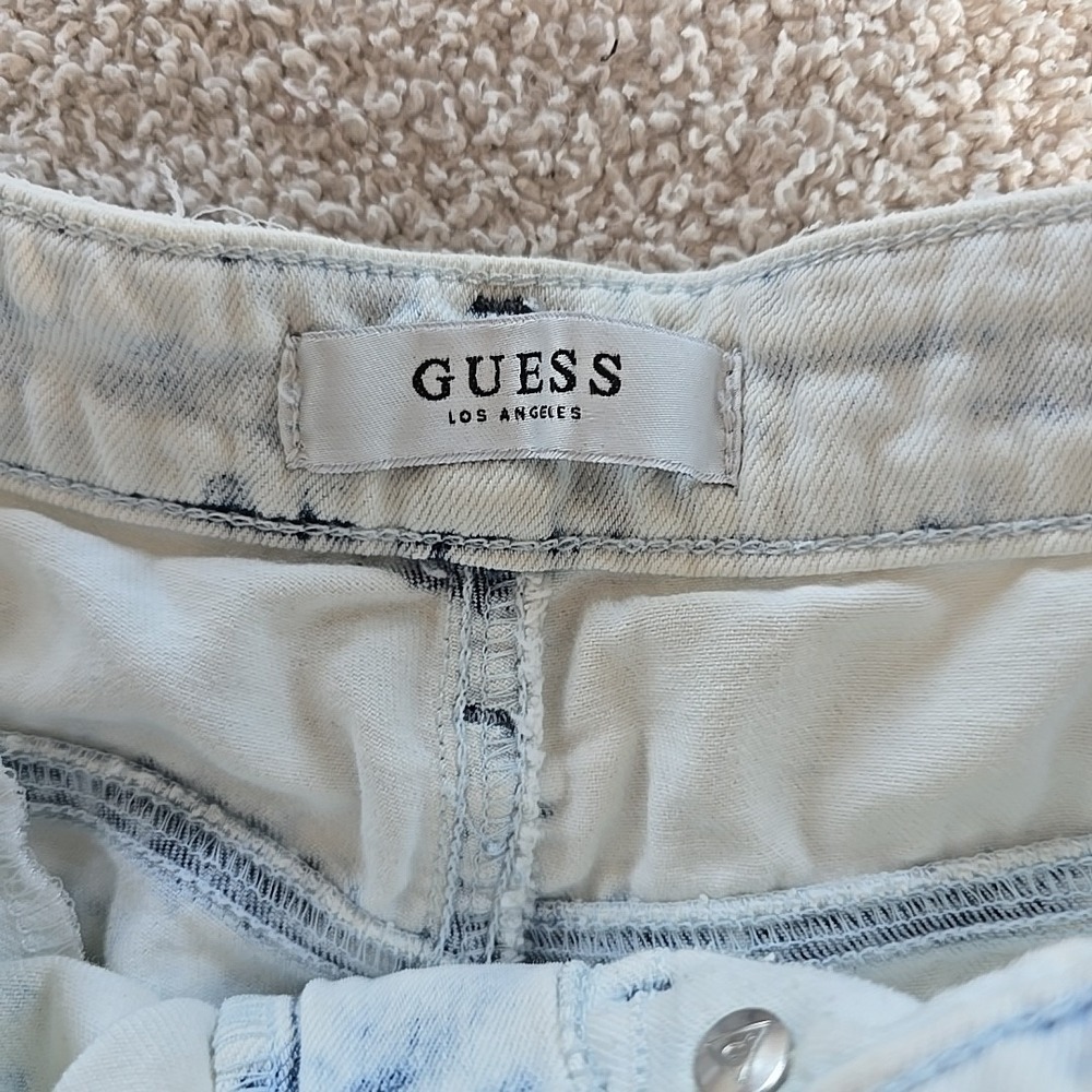 Guess Towel Bleached Denim Shorts Distressed Acid Wash Rough Hem Sz 28 Y2K 90s - Picture 15 of 16